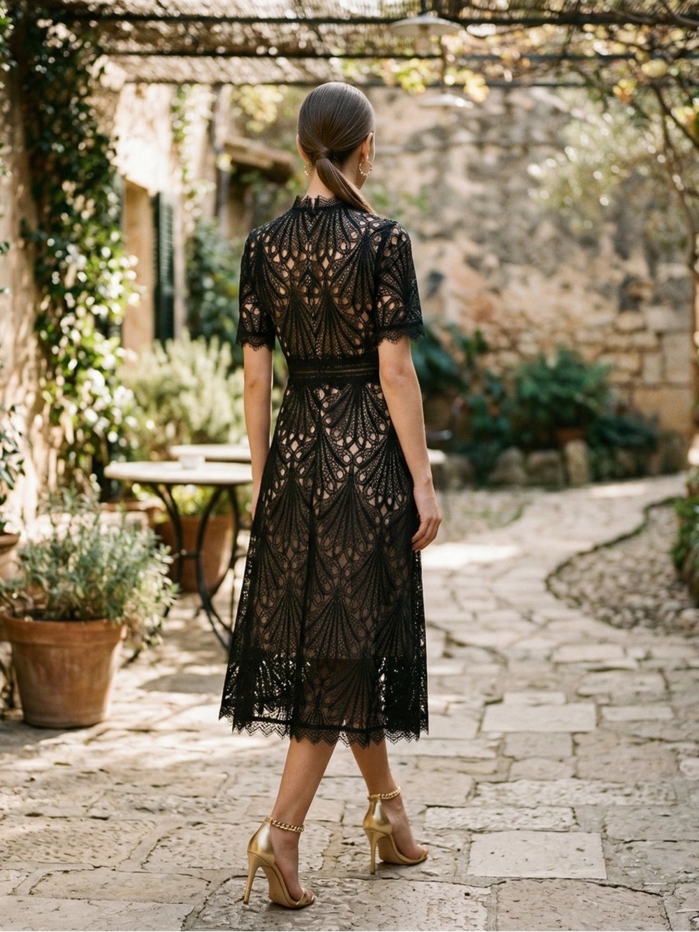 NWT Lace Crochet Midi Dress Wedding Guests Formal Events Large Black - Picture 3 of 15